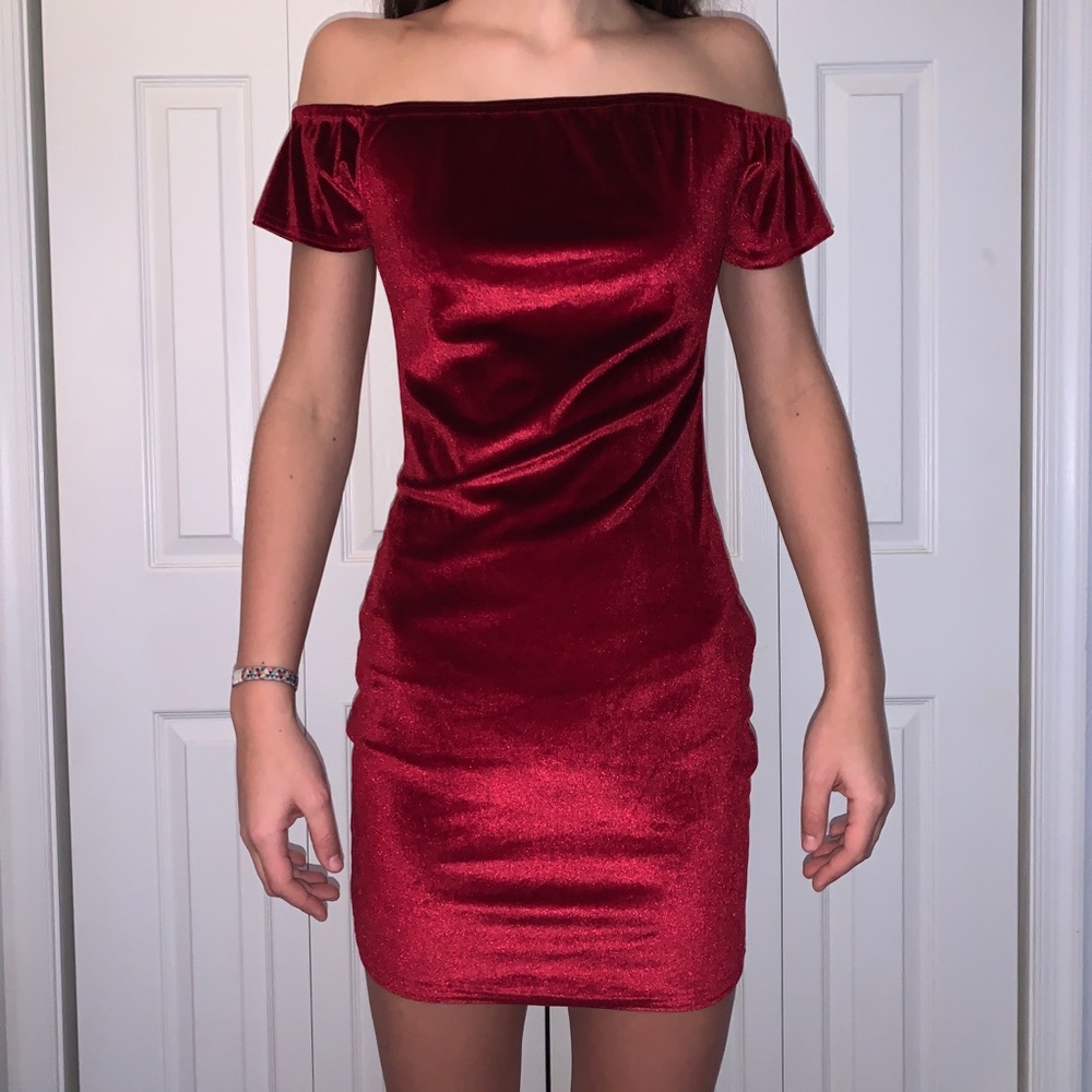PLT red velvet bodycon dress